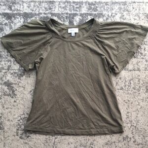 Evereve Olive Green Flutter Sleeve Top